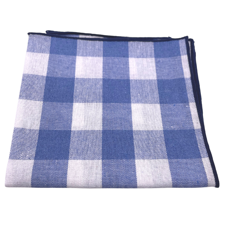 Blue and White Checkered Pocket Square
