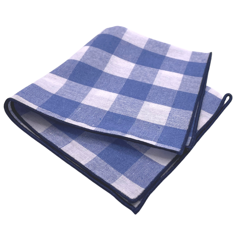 Blue and White Checkered Pocket Square