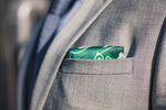 tribal floral green silk pocket square geometric diamonds foundation menswear gray suit