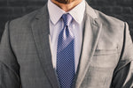 blue navy pindot silk tie gray suit