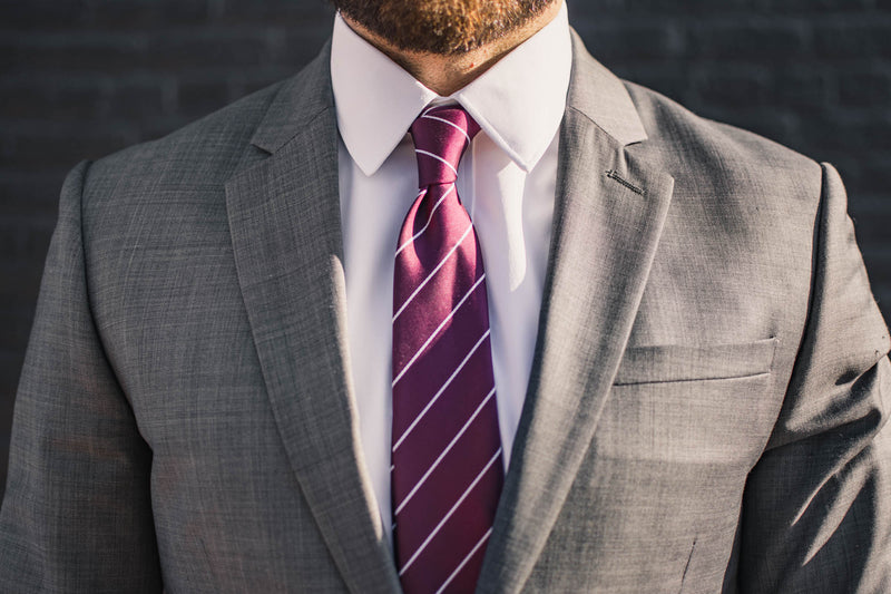 burgundy - nice tie - gray suit foundation menswear