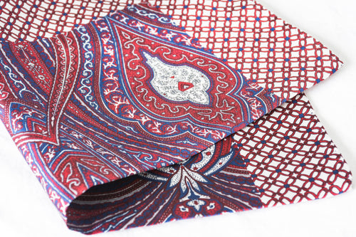 Red paisley silk pocket square geometric pattern