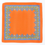 Silk Pocket Square - Orange Dot Pattern with Blue Border