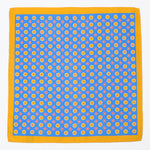 Silk Pocket Square - Light Blue With Floral Pattern and Gold Border