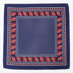 Silk Pocket Square - Navy With White Dots And Red Paisley Border