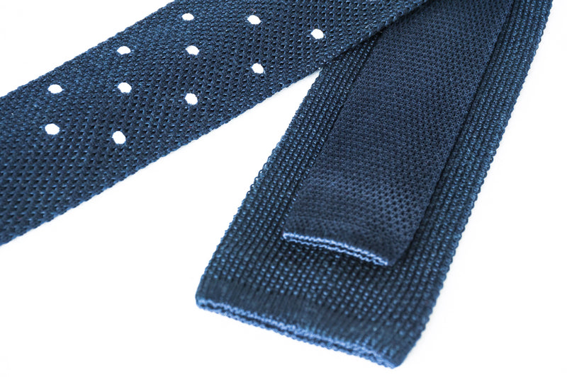 silk navy dot knit nice tie square foundation menswear