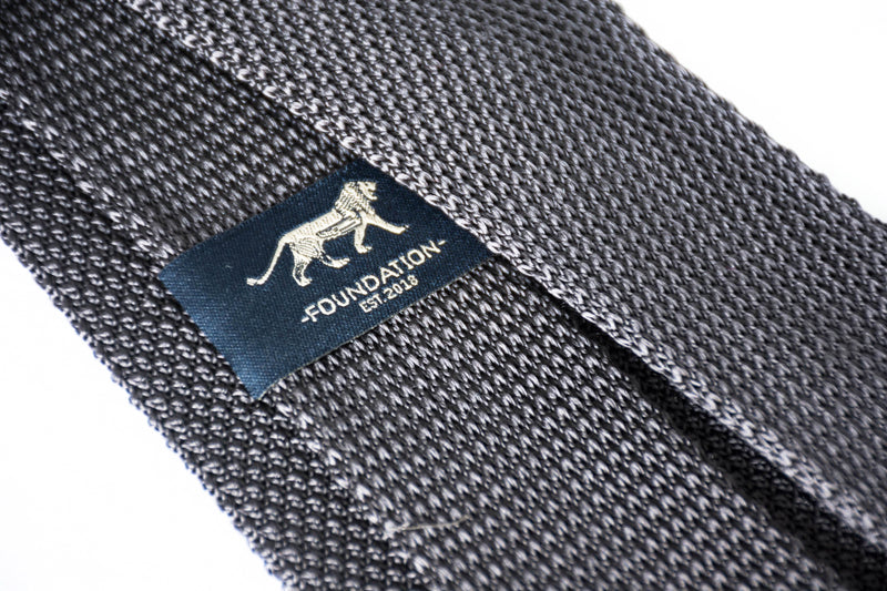 gray knit tie logo foundation menswear