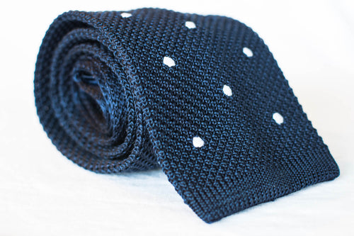 silk navy dot knit nice tie square foundation menswear
