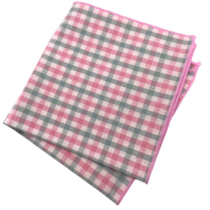 Pink Mini Check Cotton Pocket Square