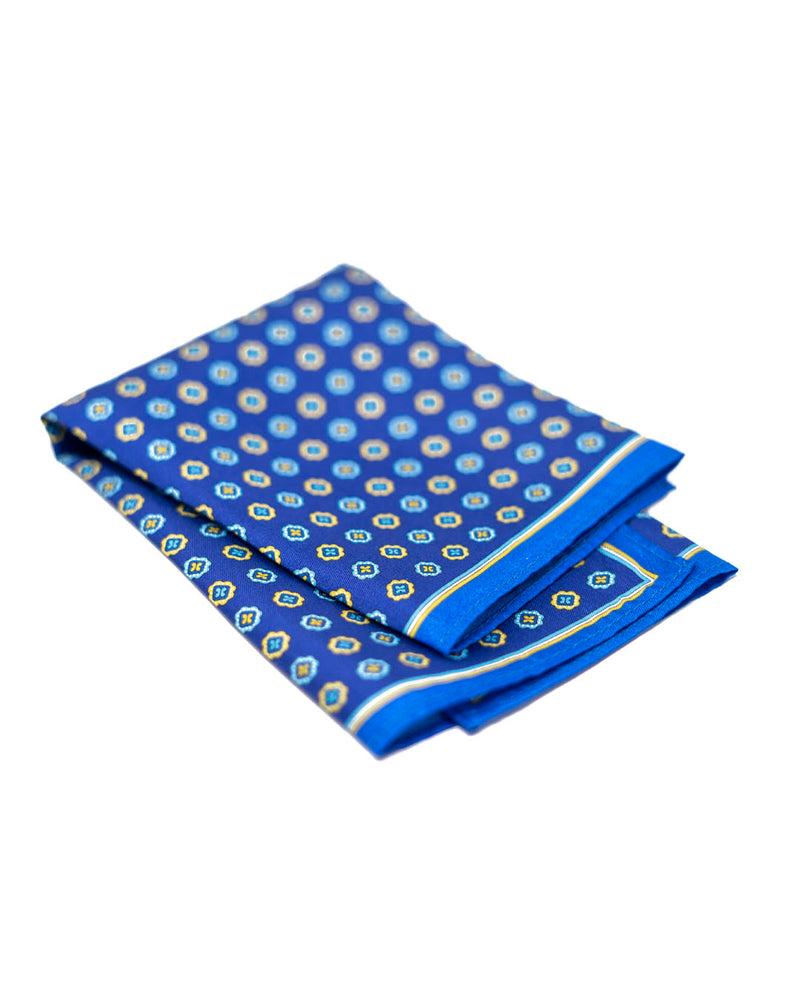 Silk Pocket Square - Blue With Gold Floral Pattern